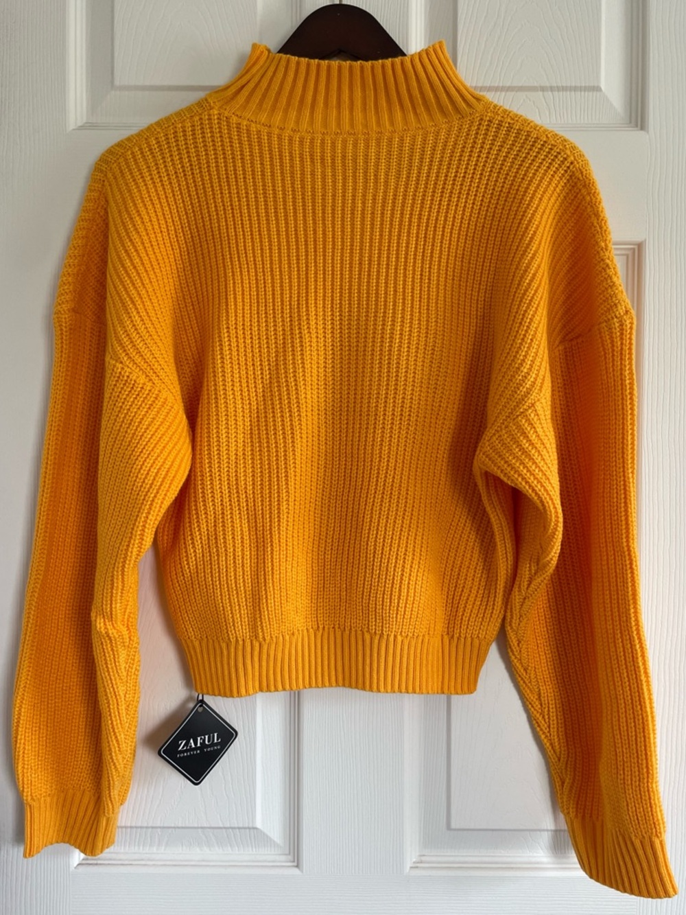 Mustard Yellow Ribbed Knit Sweater Mock Neck Cozy Fall Winter Pullover NWT